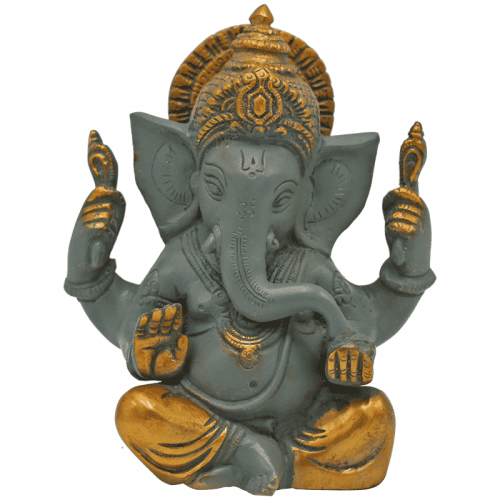 Ganesha Grote Oren Grijs met Goudkleurige Finish (14 cm)