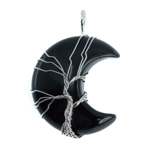 Edelsteen Hanger Levensboom Maan Obsidiaan (4 cm)