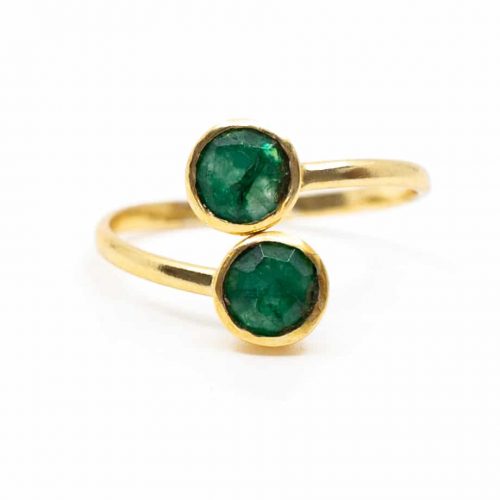Geboortesteen Ring Smaragd Mei - 925 Zilver Verguld - Verstelbaar