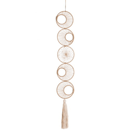 Handgemaakte Dromenvanger Maanfases- Creme & Goudkleurig Lurex Textielvezel - Cirkels - (103 cm)
