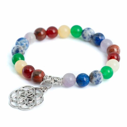 Edelsteen Armband 7 Chakra met Bloem des Levens - 8 mm