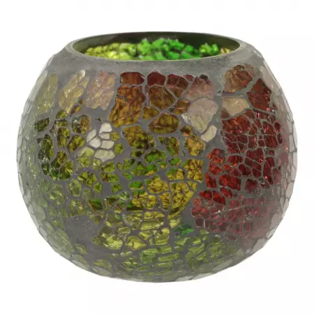 Waxinelichthouder - Gebroken Glas - Groen & Rood (ca. 9,5 x 7 cm)