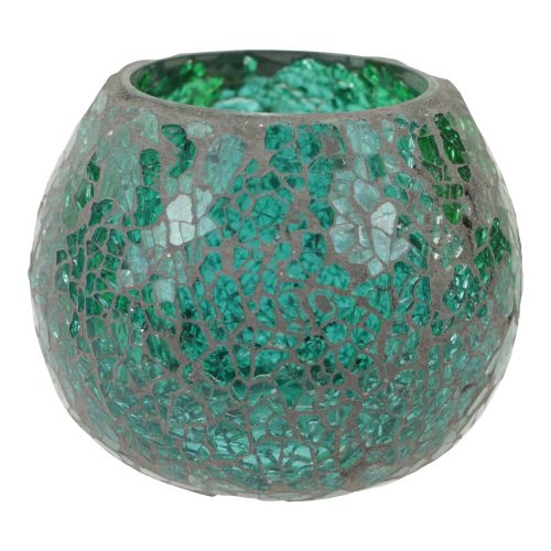 Waxinelichthouder - Gebroken Glas - Groen (ca. 9,5 x 7 cm)