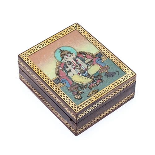 Houten Ganesha Sieraden- en Tarotkaartendoos uit India