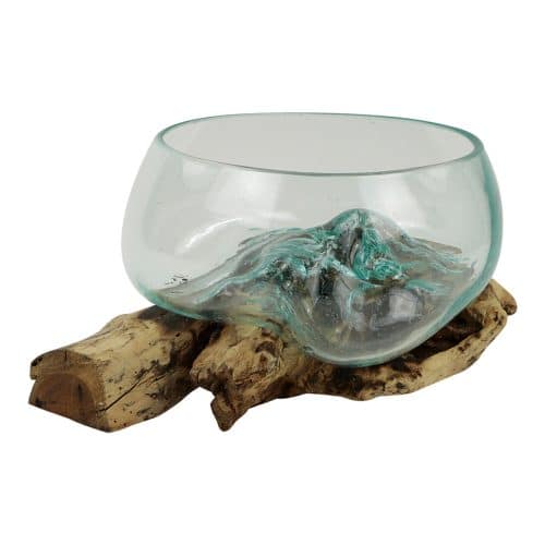 Bruine Schaal van Glas op Drijfhout, Sarana - 5380 gram